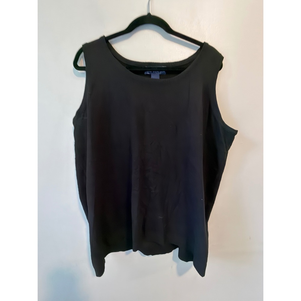 Susan Graver Style Black Sleeveless Knit Sweater Shell Scoop Neck 1X RN 87935